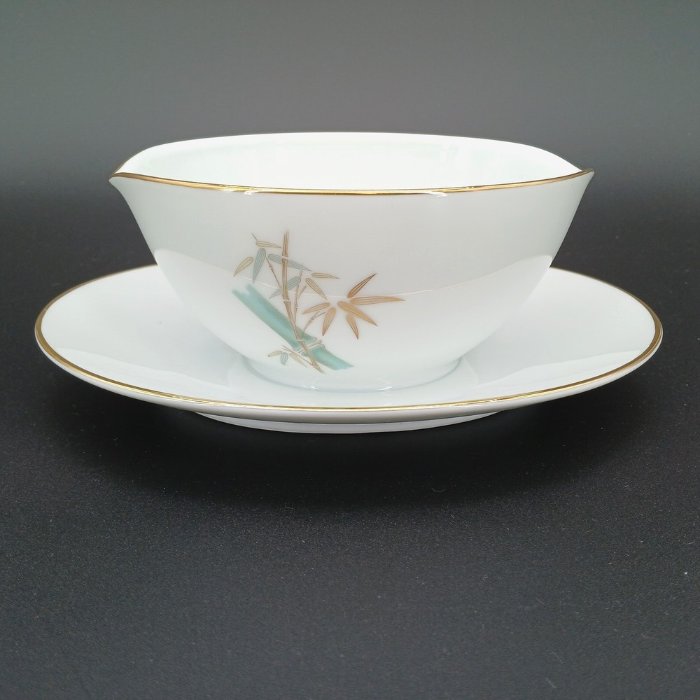 Noritake Bamboo Gravy Boat with Underplate #6341 Oriental China Mint